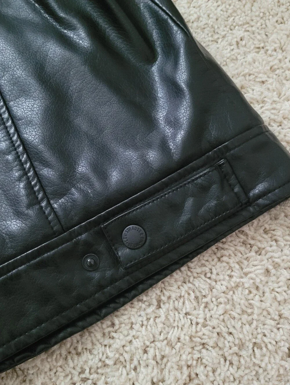 Levi Strauss Mens Black Faux Leather Moto Trucker Hoodie Layer Jacket  L
